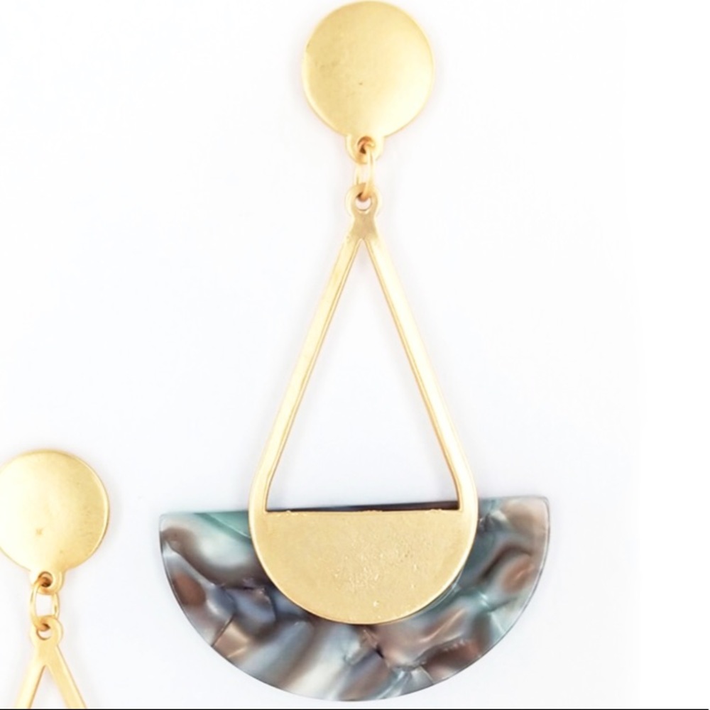 JASMINE BLUE RESIN DROP GOLD EARRINGS - Picture 2 of 2